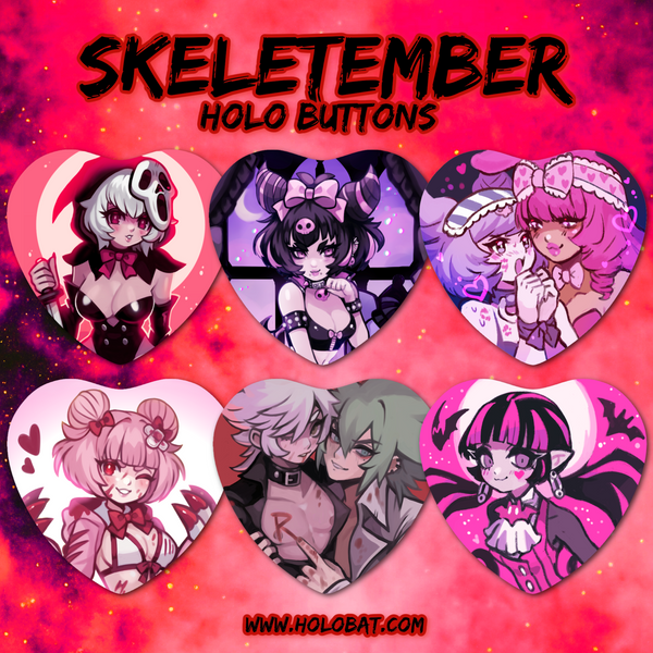 Skeletember Holographic Heart Buttons  (Pre-Order)