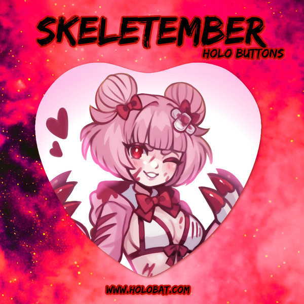 Skeletember Holographic Heart Buttons  (Pre-Order)