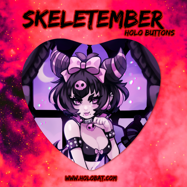 Skeletember Holographic Heart Buttons  (Pre-Order)