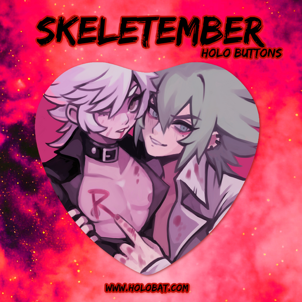 Skeletember Holographic Heart Buttons  (Pre-Order)