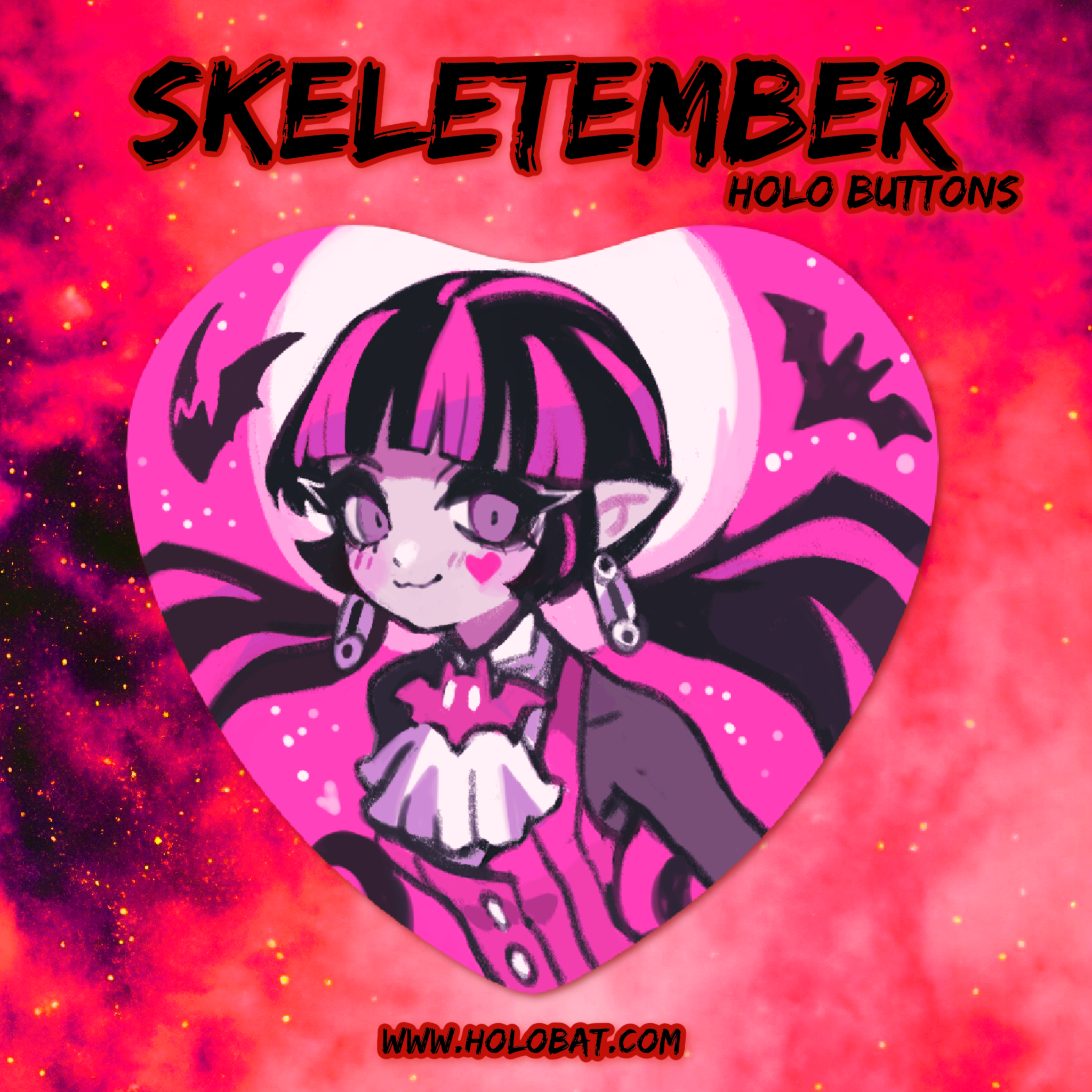 Skeletember Holographic Heart Buttons  (Pre-Order)