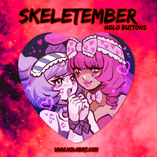 Skeletember Holographic Heart Buttons  (Pre-Order)